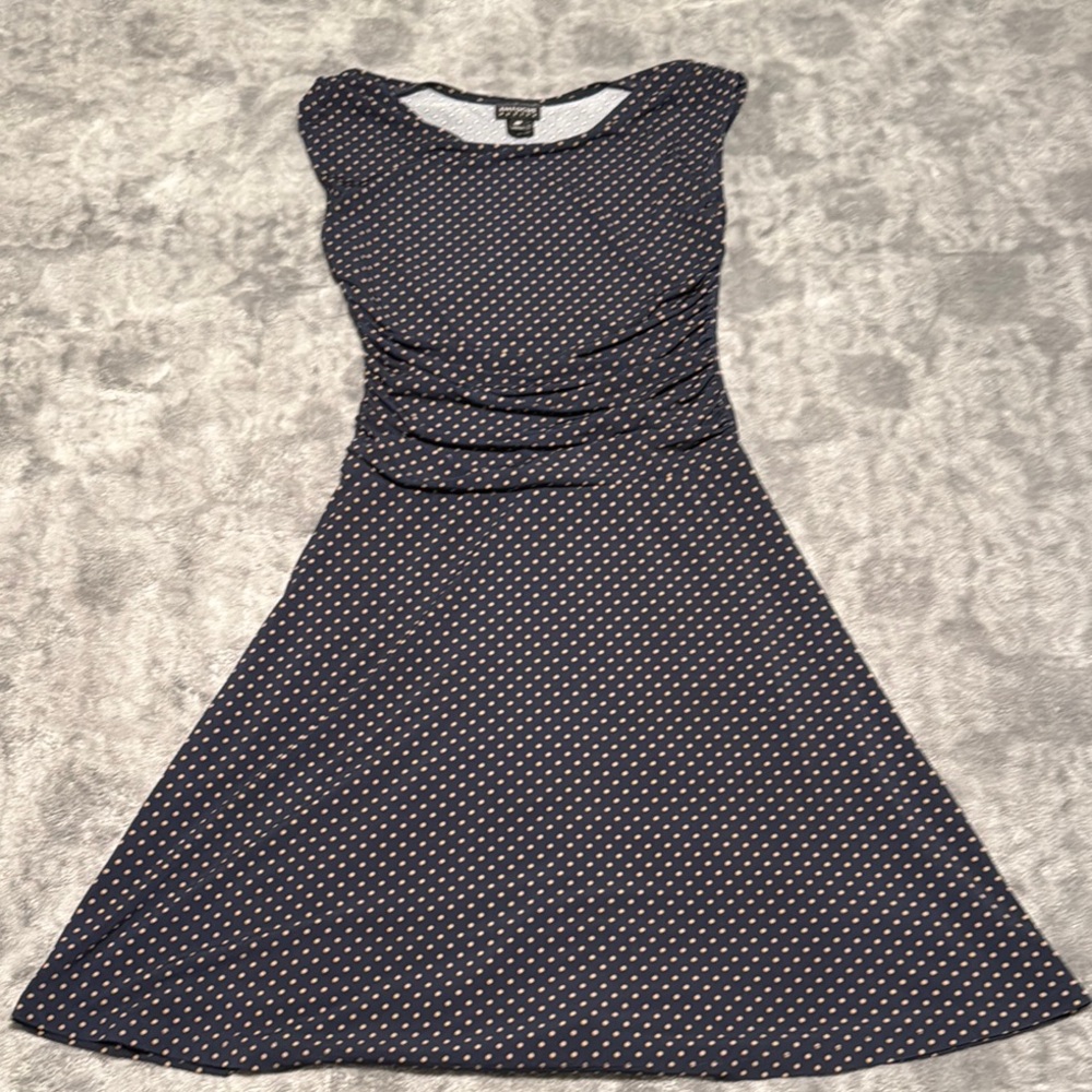 Elegant Navy and Gold Polka Dot Dress